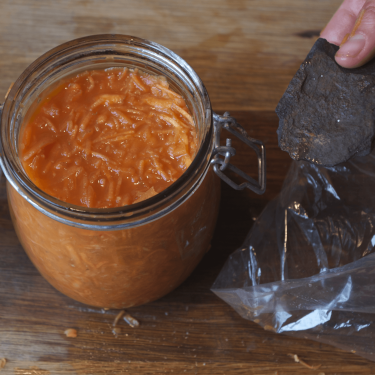 Make a stopper for the top with a clean stone in a plastic bag