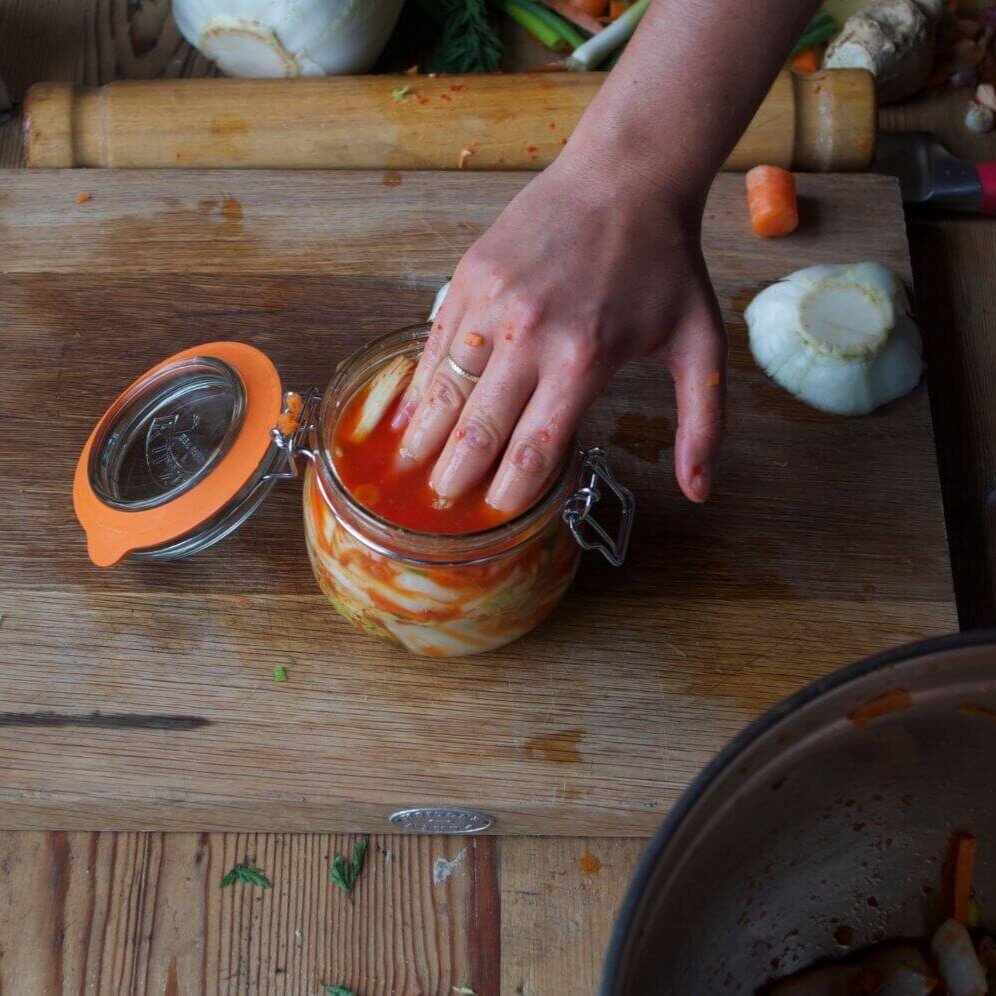Press into jar