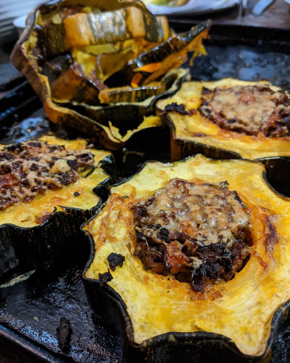 My Mum would stuff a marrow once a year and so today the marrow we have been calling Ash's marrow as the plant was a gift to Ash was duly sliced and stuffed with a spicy lamb mince and enjoyed with the last of the garden beans. #sundaysupper #mumsmarrow #giantveg #marrow #familyrecipe #somerset #gardenveg